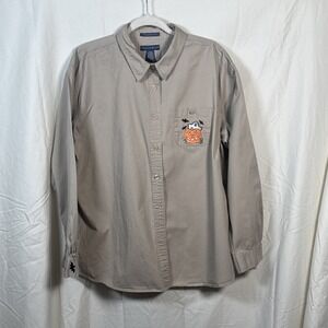 Mountain Lake XL Halloween Blouse Button Front Tan Ghost Bat Pumpkin